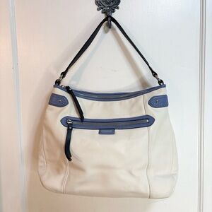 COACH DAISY White Leather Shoulder Bag Spectator Hobo Blue Trim F23903